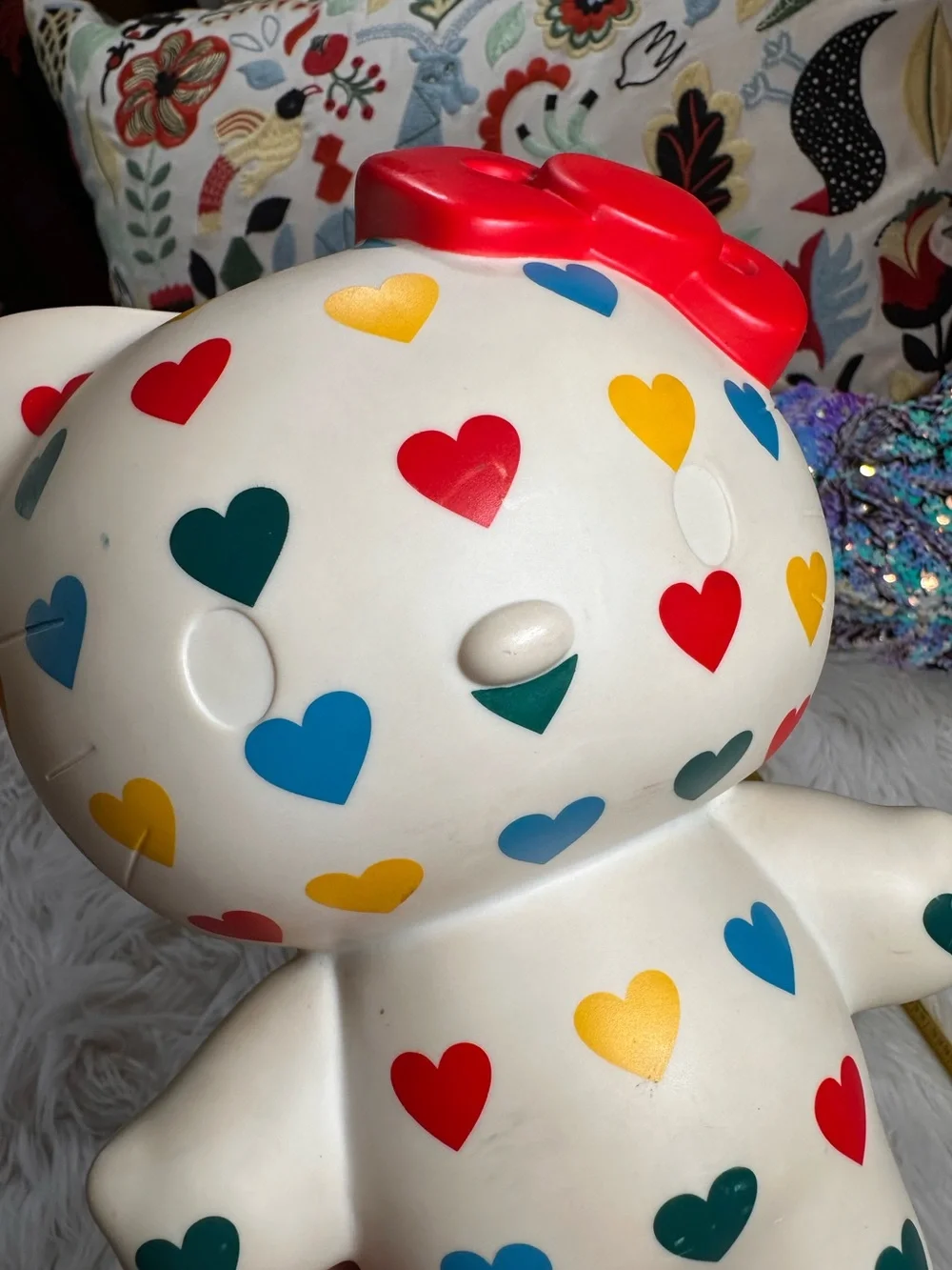 Sanrio • 2007 Hello Kitty Big Rainbow Hearts Vinyl Piggy Bank